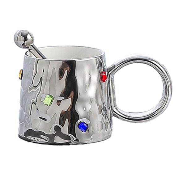 Fiocias 300ml Ceramic Coffee Mug with Tea Cup for Home Dormitory Juice Beverage Hot Cold silver