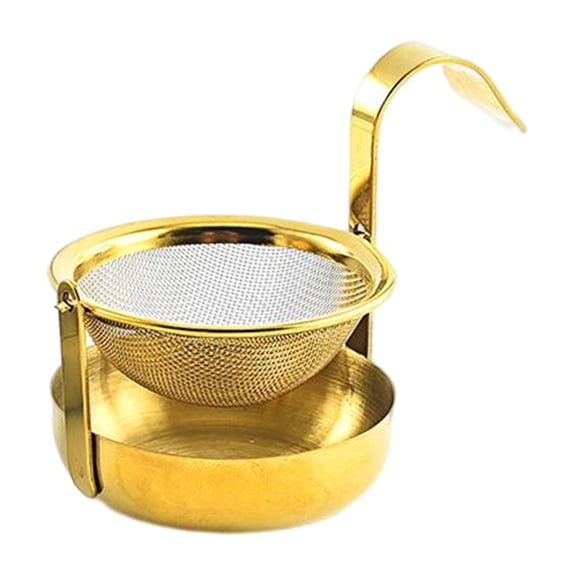 Fiocias 360 Rotatable Tea Strainer with Handle Teaware Fine Mesh Kitchen Tool golden