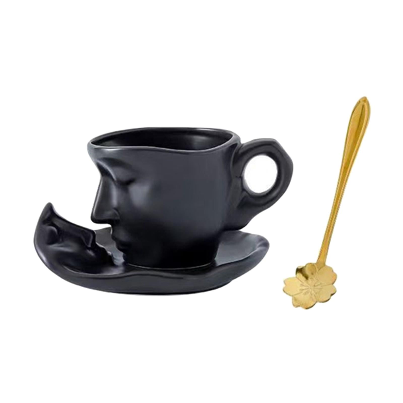 Fiocias 3D Human Face Kissing Mug with Spoons and Human Face Coaster Espresso Mugs 260ml Black