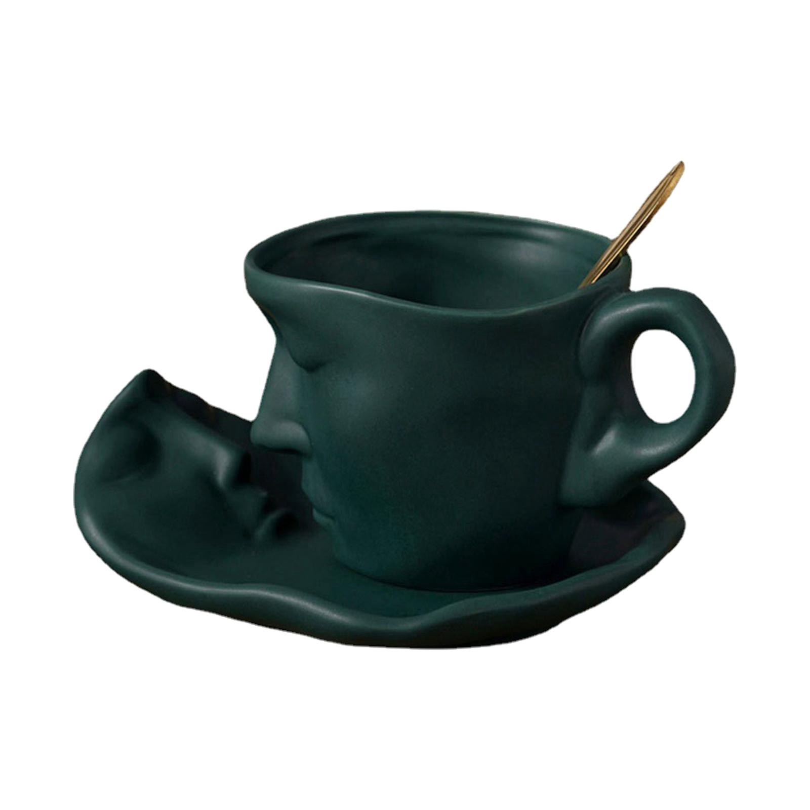 Fiocias 3D Human Face Kissing Mug with Spoons and Human Face Coaster Espresso Mugs 260ml Green