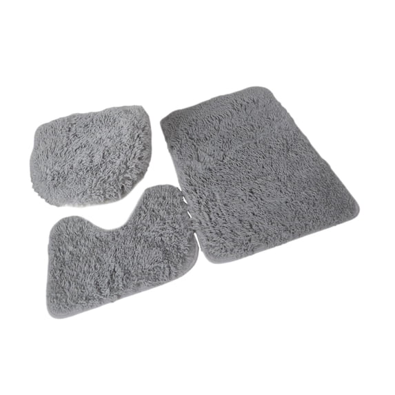 Fiocias 3Pcs Bath Rugs Set Toilet Lid Cover U Shape Rug Bath Mat Soft Floor Mat Washable Light Grey