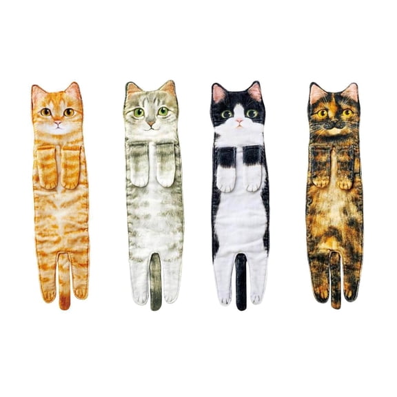 Fiocias 4 pieces Cartoon Cat Funny Hand Towels Decorative Hanging Kitchen Dish Towel Style A