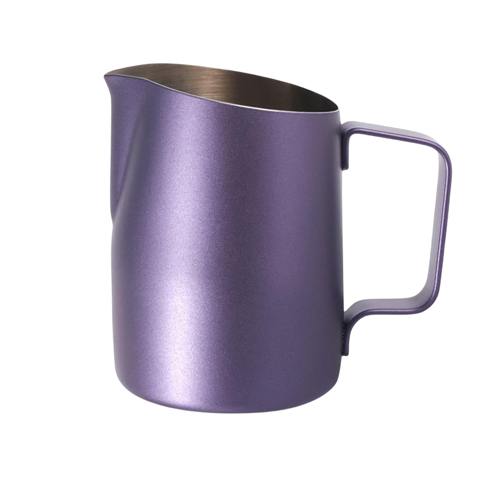 Fiocias 450/600 ml Milk Frothing Pitcher, Oblique Mouth Easy Clean Milk Frothing Jug for Purple 450ML