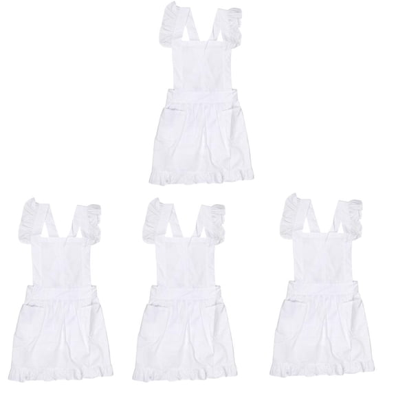 Fiocias 4Pieces Victorian Pinafore Apron Maid Lace Smock Costume Ruffle Pockets