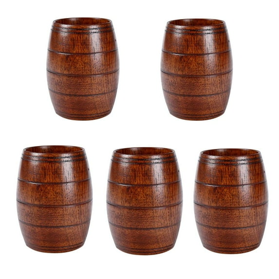 Fiocias 5 Pack of Handmade Wood Beer Mug, Eco-Friendly Natural Solid Wooden Cup Handmade