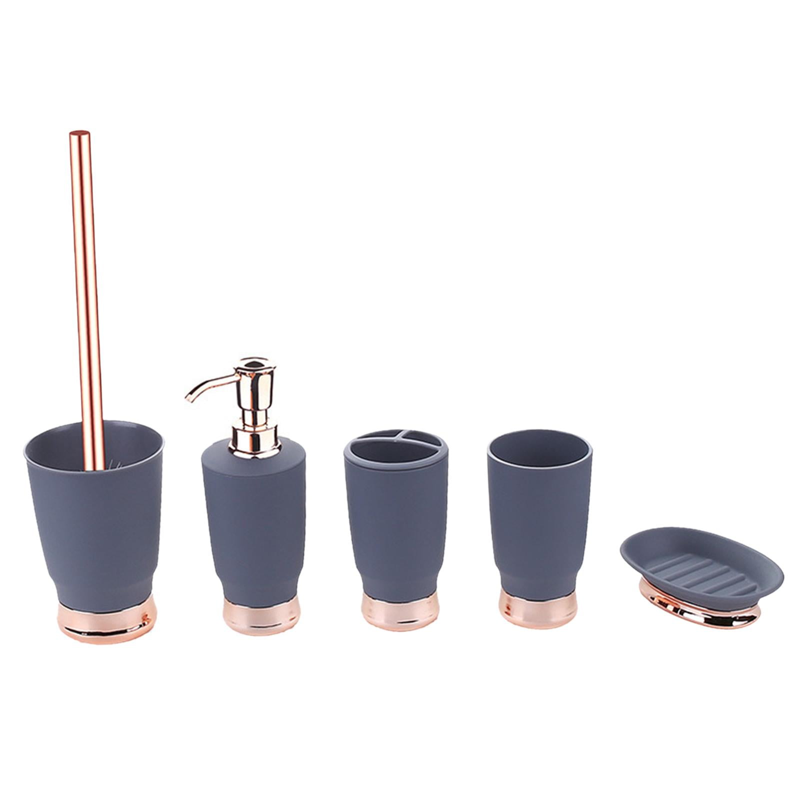 Fiocias 5x Modern Bathroom Accessories Set Nordic Style Toilet Brush Holder Dispenser for Hotel Gray