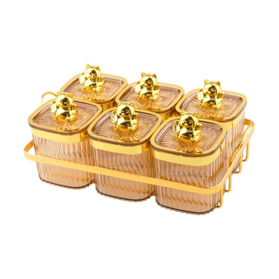 Fiocias 6 Grids Kitchen Spice Jars Wedding Decor Dry Fruit Jars with Lid Snack Container Amber