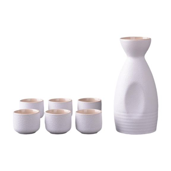 Fiocias 7-Piece Sake Set: Ceramic Sake Cups, Pot, and Pot - Traditional Japanese Design. A