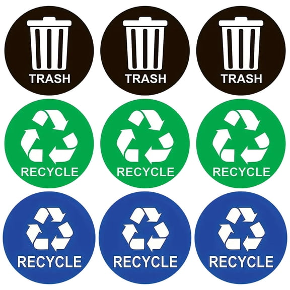 Fiocias 9 Pieces Recycle Stickers for Trash Can 5" Logos Sign Decal Labels for Recycling