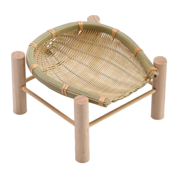 Fiocias Bamboo Basket Tray Serving Tray with Stand Round Dustpan Stackable Bread Basket 16cm