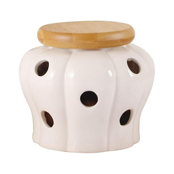 Fiocias Boho Style Garlic Keeper Ventilated Snacks Candy Round Ceramic Storage Container