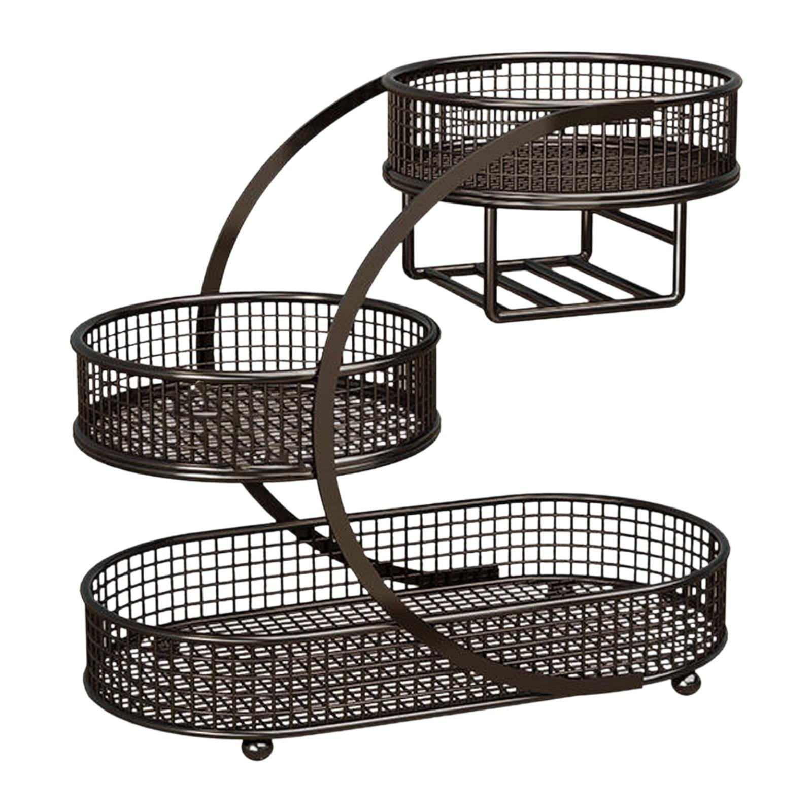 Fiocias Bread Storage Basket, Metal Fruit Bowl, Vegetable Stand, Dining Table, Vegetable Black