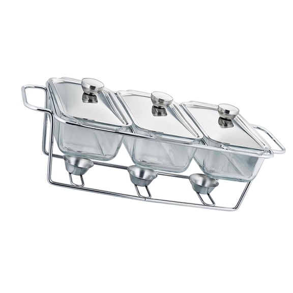 Fiocias Buffet Food Warmer Pot Buffet Server with Lid Transparent Stable Metal Rack Easy 1.3L 3 Compartment