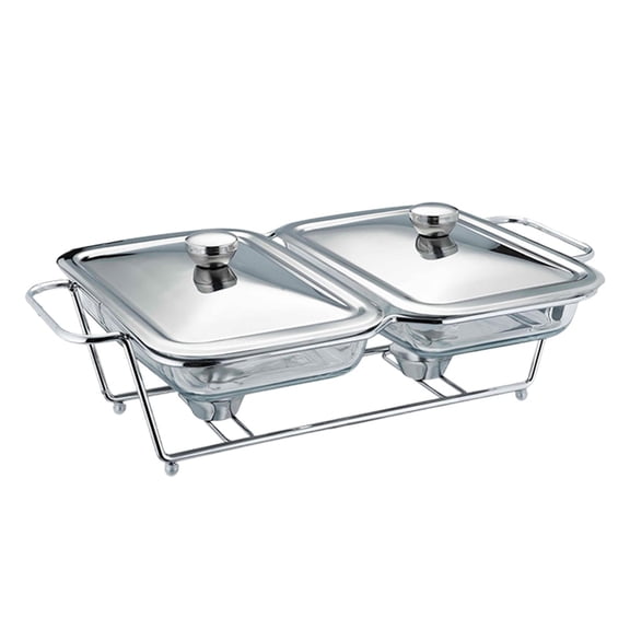 Fiocias Buffet Food Warmer Pot Buffet Server with Lid Transparent Stable Metal Rack Easy 1.5L 2 Compartment