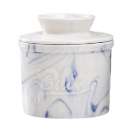 Fiocias Butter Keeper Porcelain Butter Container Housewarming Gift for Fresh Spreadable Blue marble