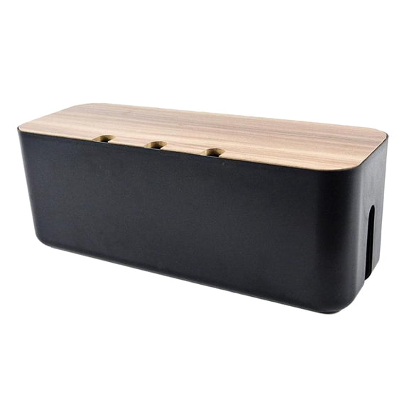 Fiocias Cable Management Box, 11x4x4.5", Wooden Lid, Cord Organizer for Home/Office/Kitchen Black