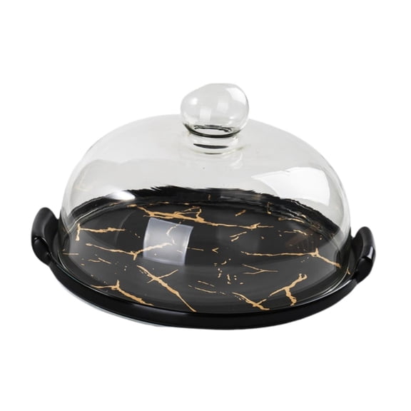 Fiocias Cake Stand Dessert Display Plate with Glass Dome Multifunctional Round Cake Tray Black