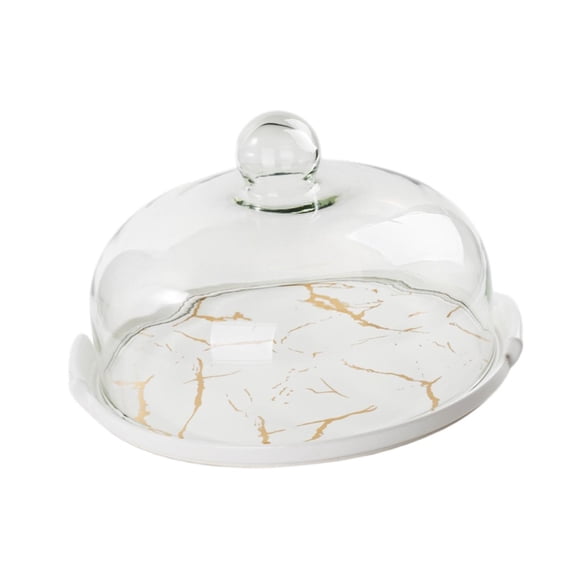 Fiocias Cake Stand Dessert Display Plate with Glass Dome Multifunctional Round Cake Tray White