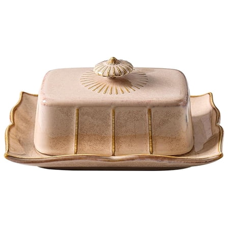 Fiocias Ceramic Butter Dish Butter Container Tableware Birthday Gifts Dessert Cake Plate Khaki