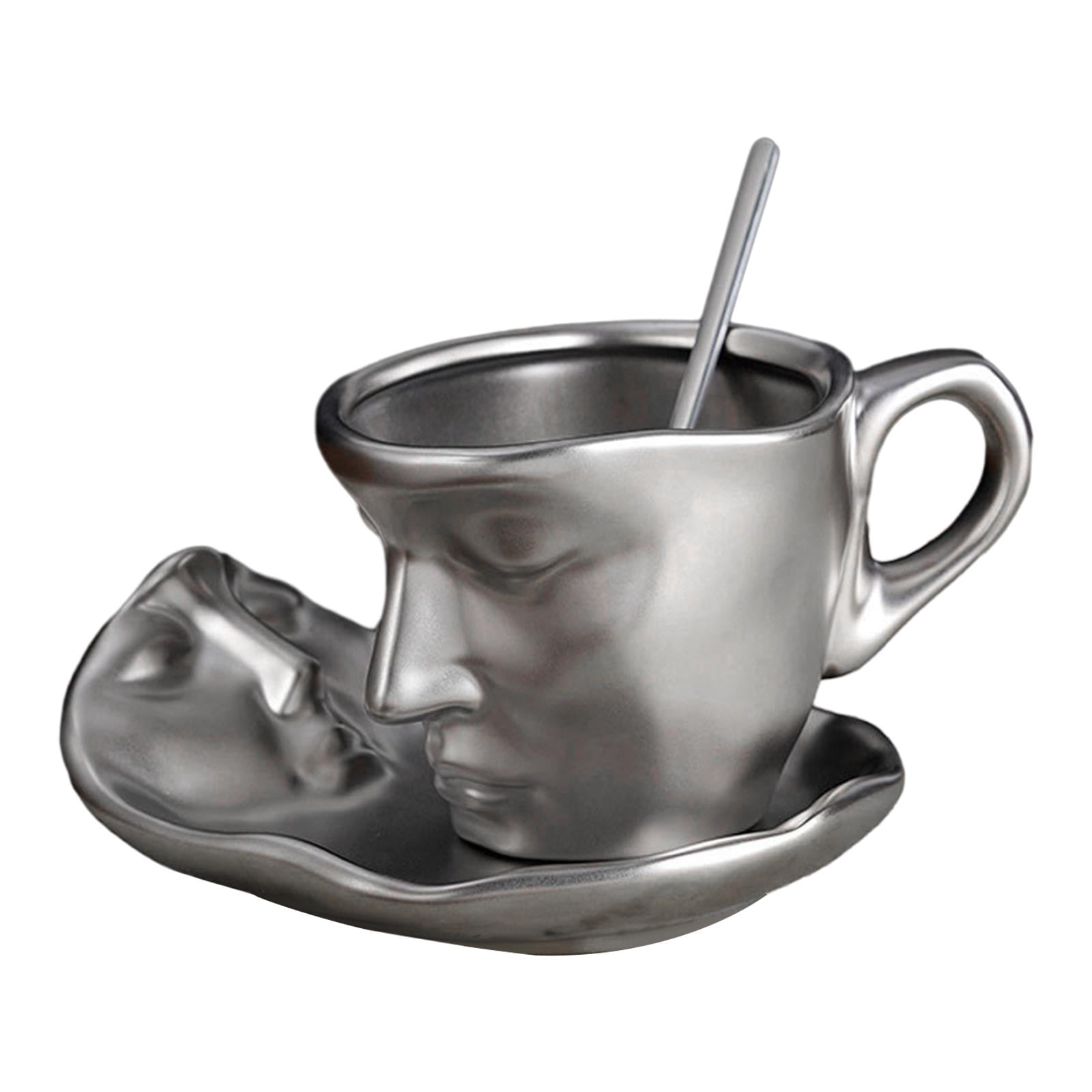 Fiocias Ceramic Coffee Cup with Saucer and Spoon 3D Human Face Mug Espresso Mug for Home