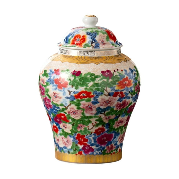 Fiocias Ceramic Flower Vase Storage Pot Can Porcelain Jar Tea Canister Ginger Temple Jar Multicolor Flower