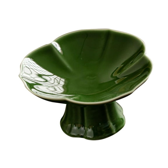 Fiocias Ceramic Footed Bowl Lotus Shaped Countertop Snacks Plate Decorative Dessert Cake green