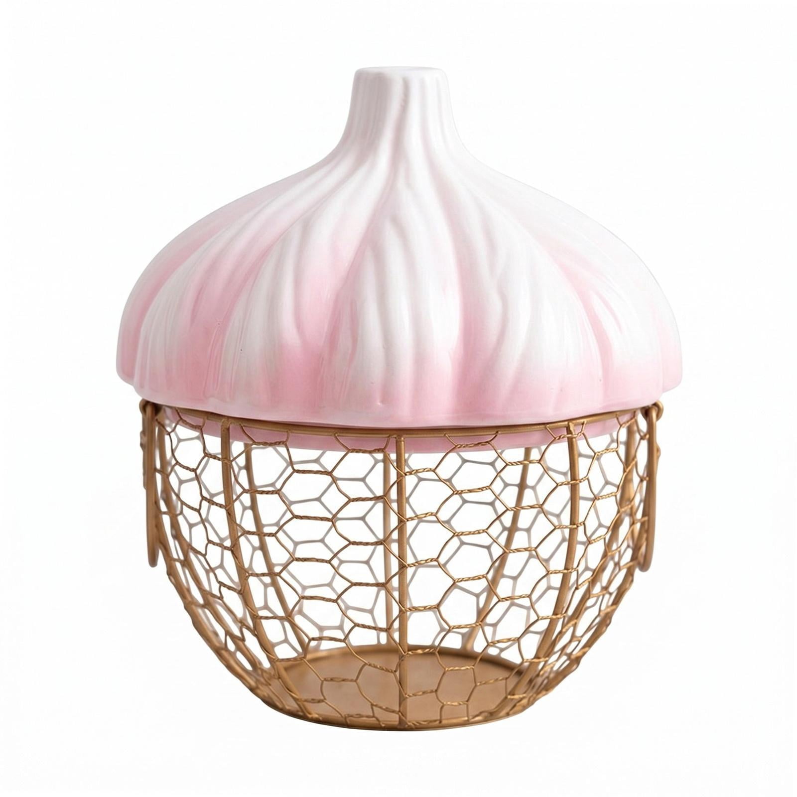 Fiocias Ceramic Holder Breathable Portable with Lid Egg Basket for Fruit Home Pantry Pink