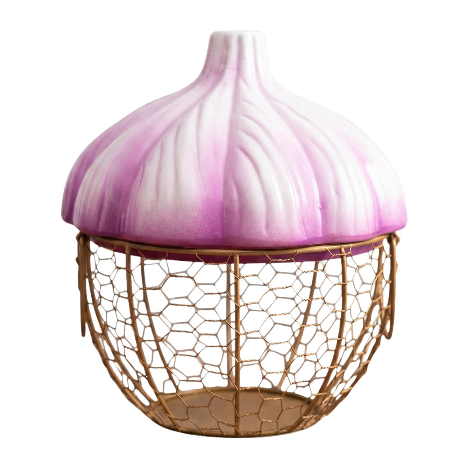 Fiocias Ceramic Holder Breathable Portable with Lid Egg Basket for Fruit Home Pantry Purple