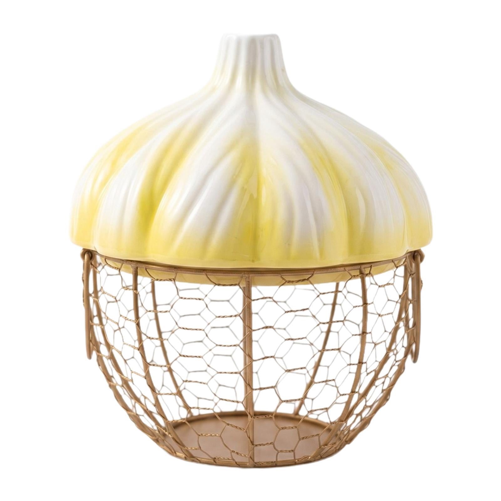 Fiocias Ceramic Holder Breathable Portable with Lid Egg Basket for Fruit Home Pantry Yellow