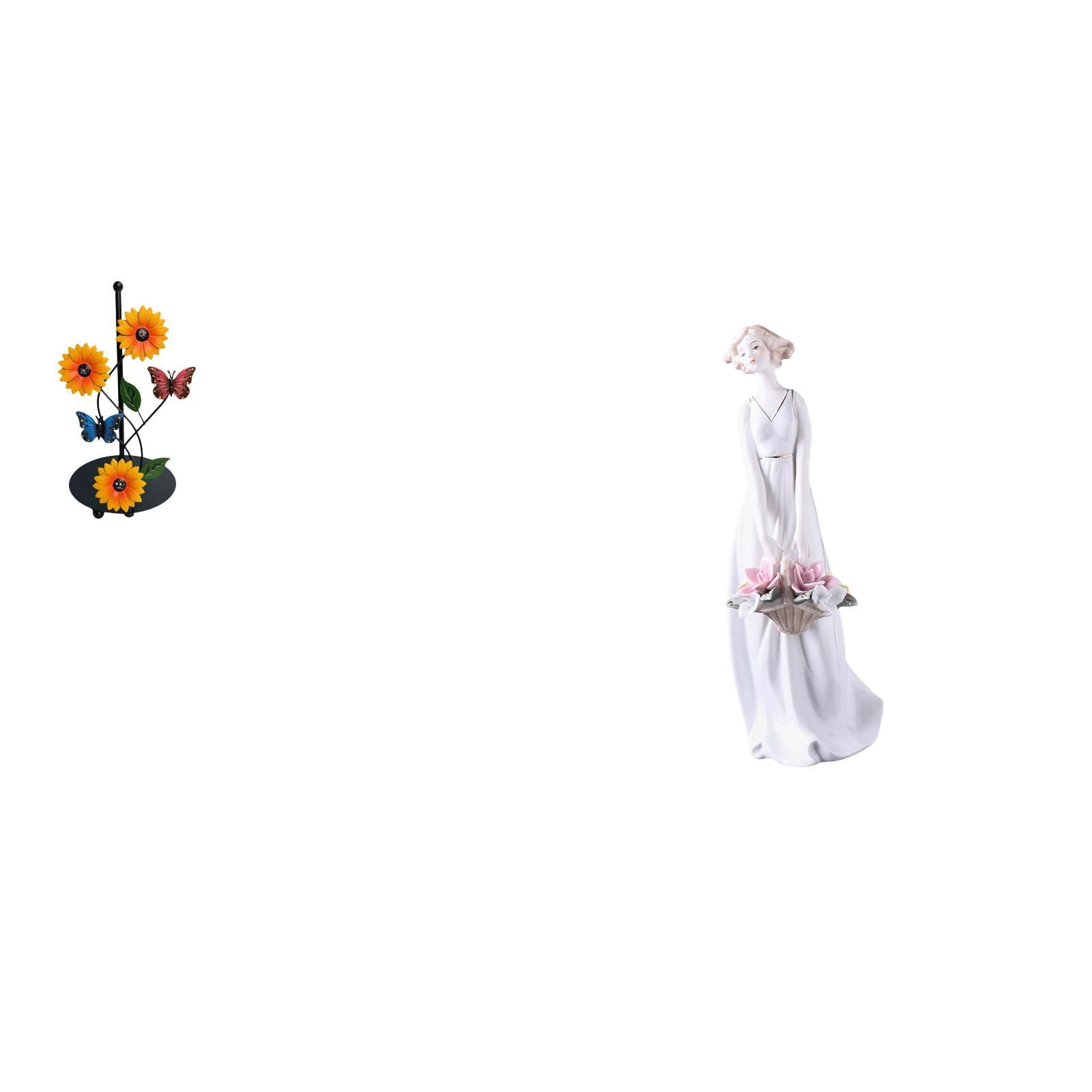 Fiocias Ceramic Paper Towel Holder with Porcelain Girl Figurine Modern Nordic Lady Statue Tissue Dispenser for Home Shelf Desk Cabinet Decoration