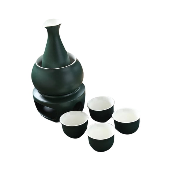 Fiocias Ceramic Sake Set with Warmer Pot Sake Bottle Porcelain Pottery Sake Drink Bottle Green