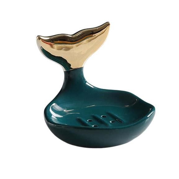 Fiocias Ceramic Soap Holder Bar Soaps Tray Rings Dish Holder Self Draining Soap Dish for Green