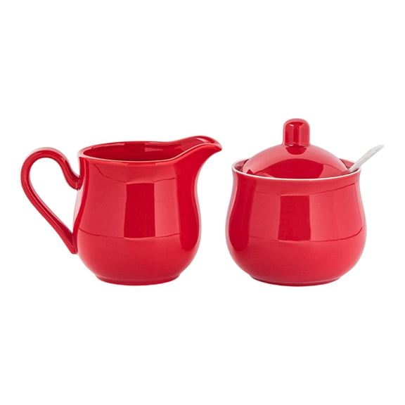 Fiocias Ceramic Sugar Bowl Set, Sugar and Cream Pitcher, Decorative Sugar Container with Red