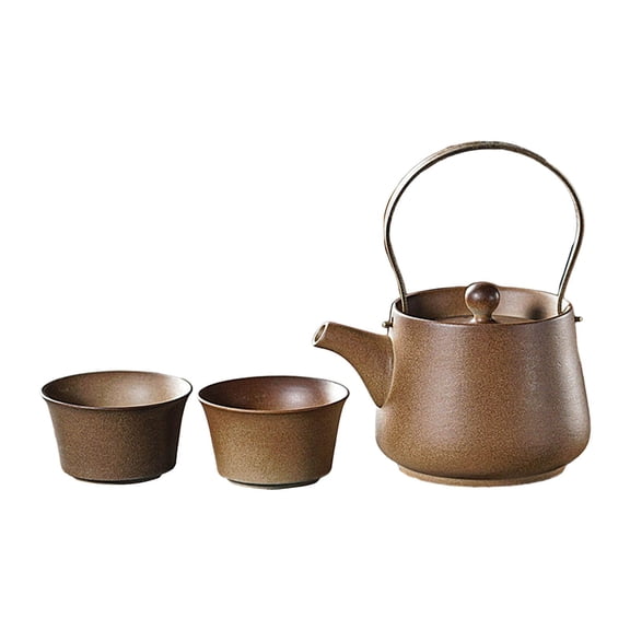 Fiocias Ceramic Teapot with Lid Blooming and Loose Tea Leaf Kettle 200ml Capacity with 2 brown