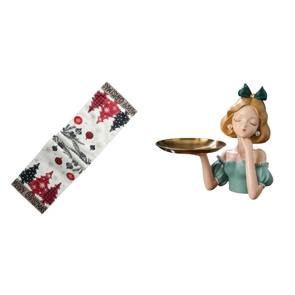 Fiocias Christmas Table Runner Polyester Resin Key Holder Tray Girl Figurine Statue Candy Dish Suitable for Dining Table Entryway Living Room Gift Giving
