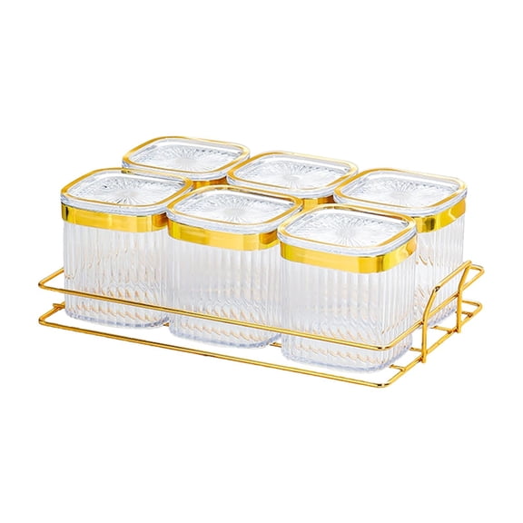 Fiocias Clear Condiment Canister Snack Serving Plate Seasoning Box Storage Container Jar White 6 squares