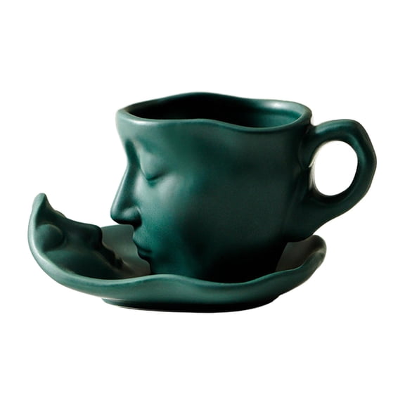 Fiocias Coffee Cup with Saucer 100ml Art Decor Water Glass with Handgrip Teaware Tea Cup green