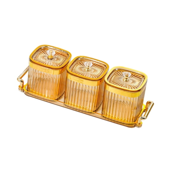 Fiocias Condiment Box with Lid and Tray Appetizer Plate 3 Grids Salt and Sugar Container gold