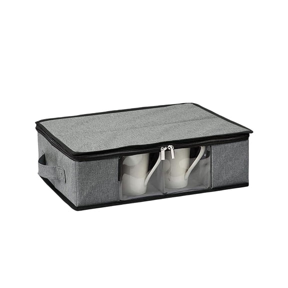 Fiocias Cup Mug Storage Box Portable 12 Slots Large Capacity Polyester Grey with Handles