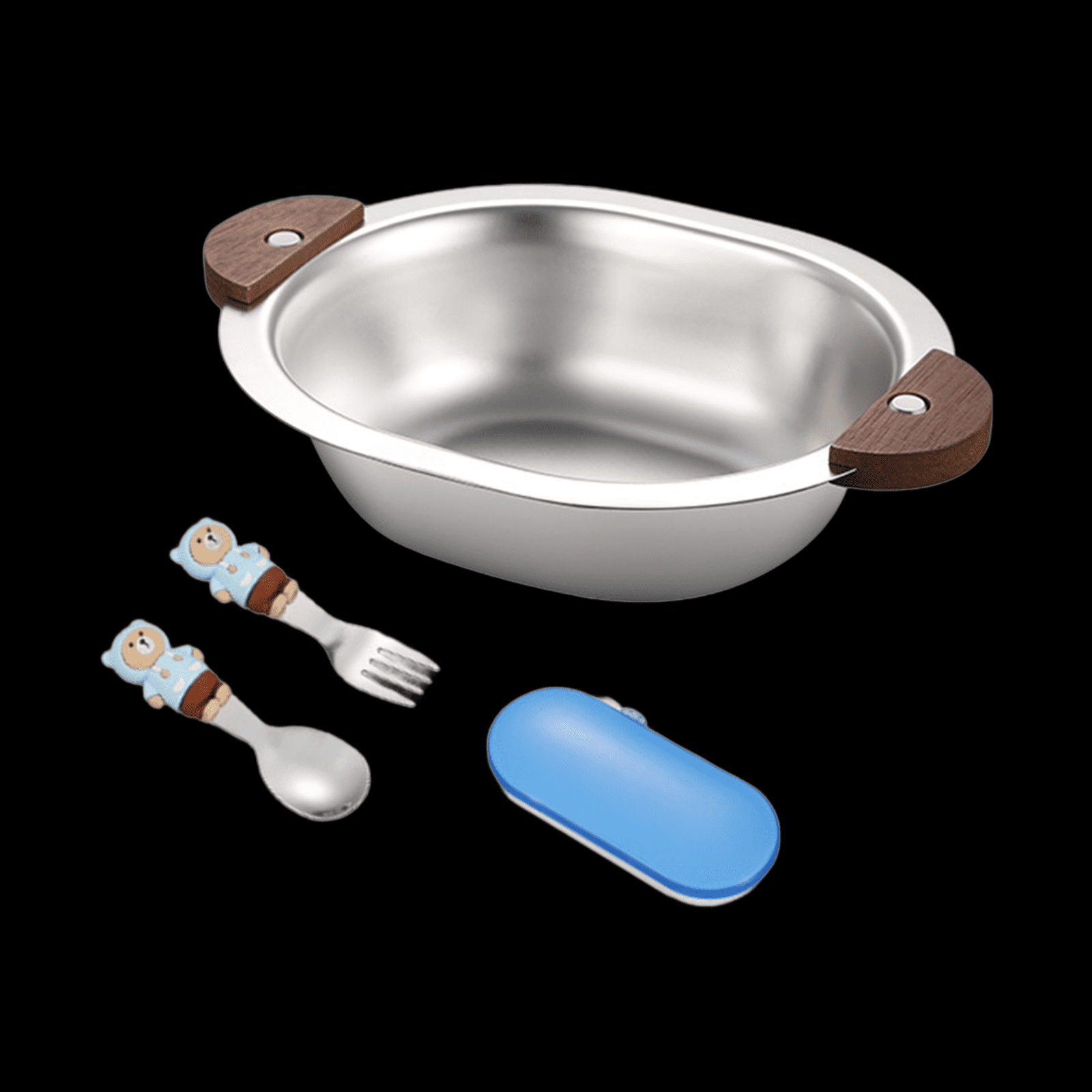 Fiocias Cute Bowls for Kids, Fork Easy to Clean Cereal Mixing Bowl Babies Boys Girls with Blue fork