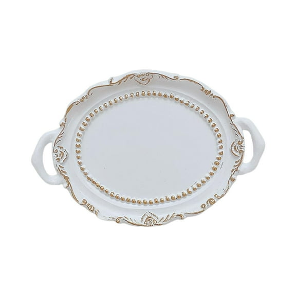 Fiocias Decorative Trays Dresser Storage Tray Ornament Round Resin Ornate Trays Cosmetic White European Style