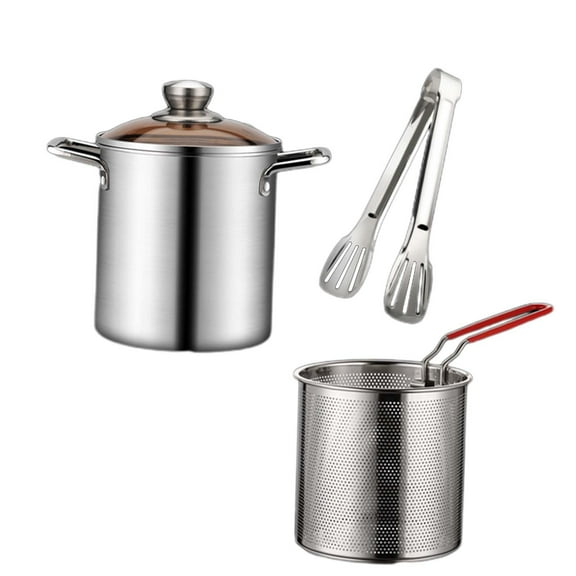 Fiocias Deep Fry Pot with Double Handle Kitchen Frying Pan Japanese Frying Pot Mini Deep with clip