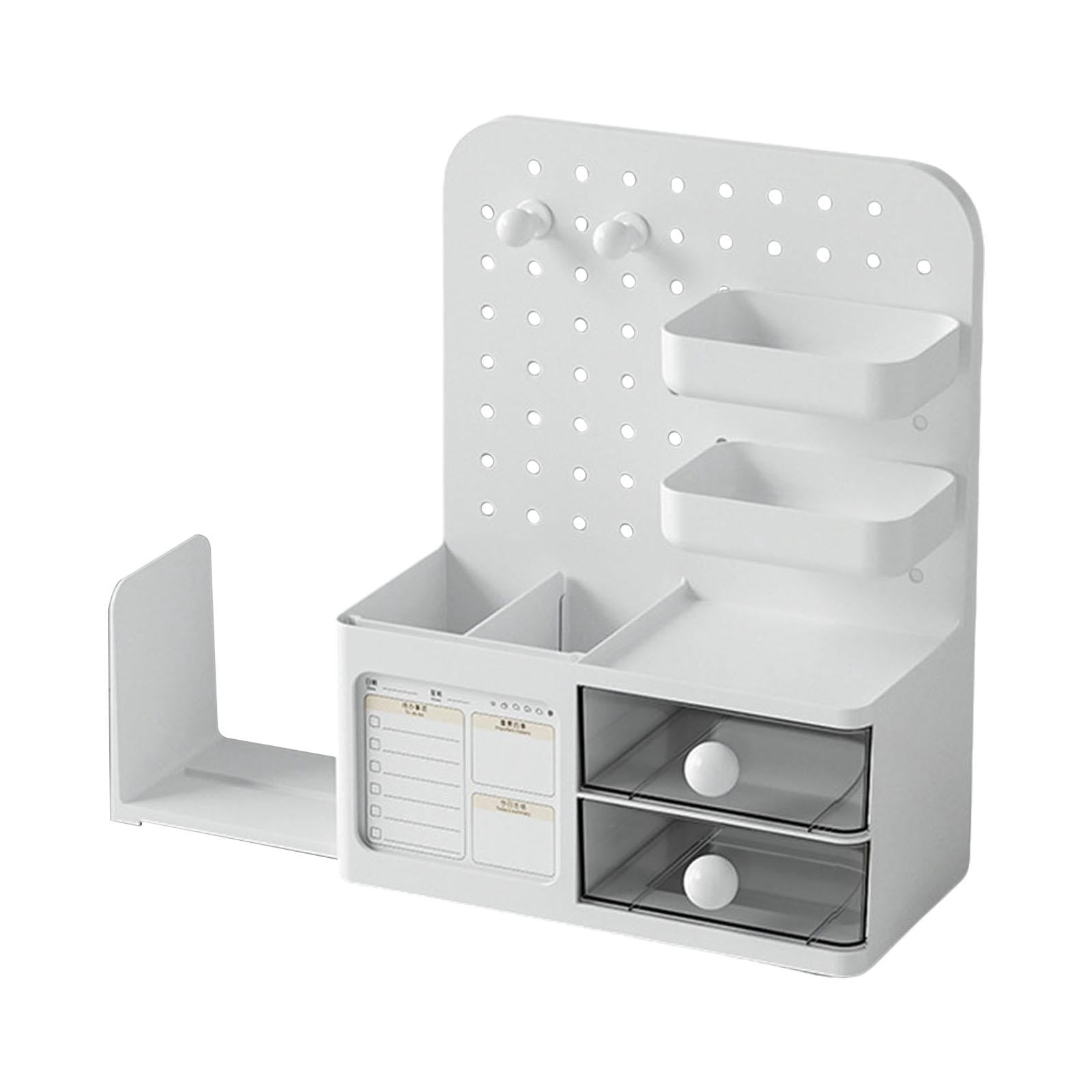 Fiocias Desk Organizer with Drawer Desk Organiser Accessories Supplies Creative Pegboard White