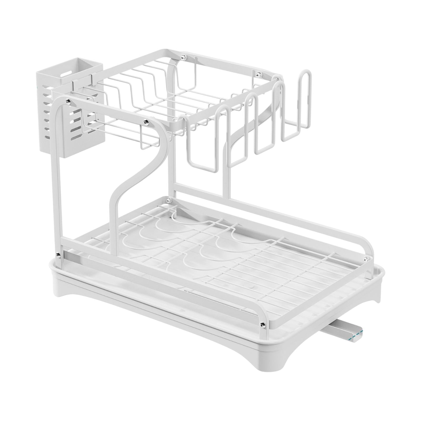 Fiocias Dish Drying Rack for Kitchen Counter with Drainboard Multipurpose Utensil Holder White