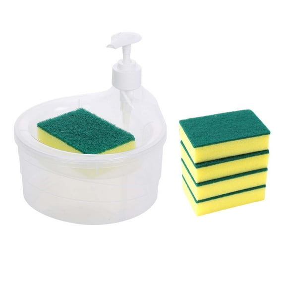 Fiocias Dish Soap Dispenser and Sponge Holder, 5 Sponge for Restaurant Kitchen Bathroom Clear