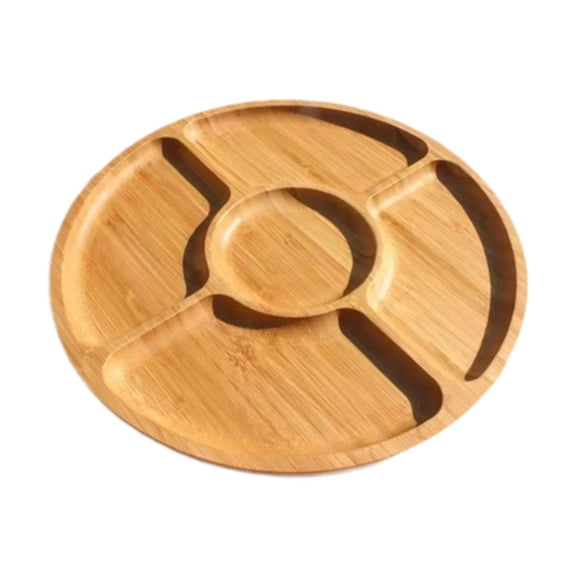 Fiocias Divided Wood Serving Tray Sandwich Appetizer Tray Multipurpose Rustic Round Food