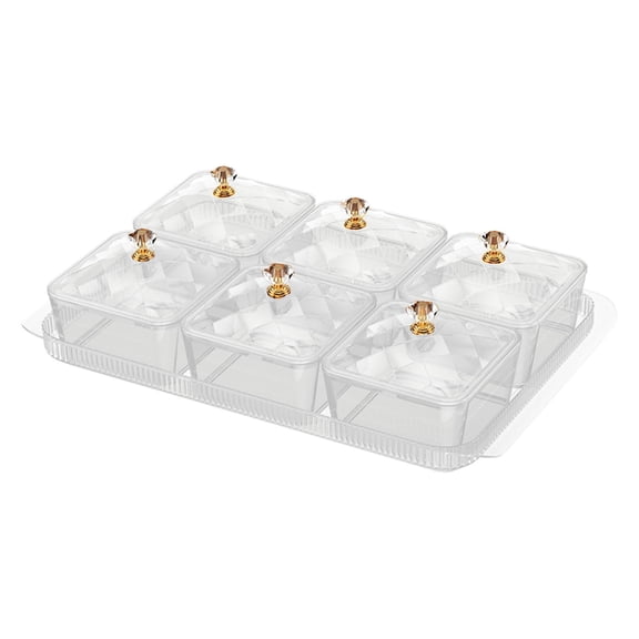 Fiocias Dried Fruit Plate Set Spice Jars with Lids Candy Dish Appetizer Serving Tray for 6 Grid Clear