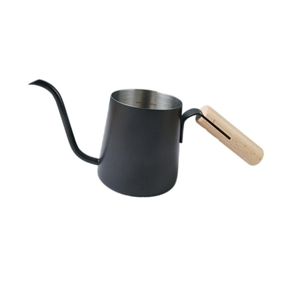 Fiocias Drip Coffee Maker with 250ml Kettle, 4mm Anti-Hot Wooden Handle Spout, Gooseneck Black