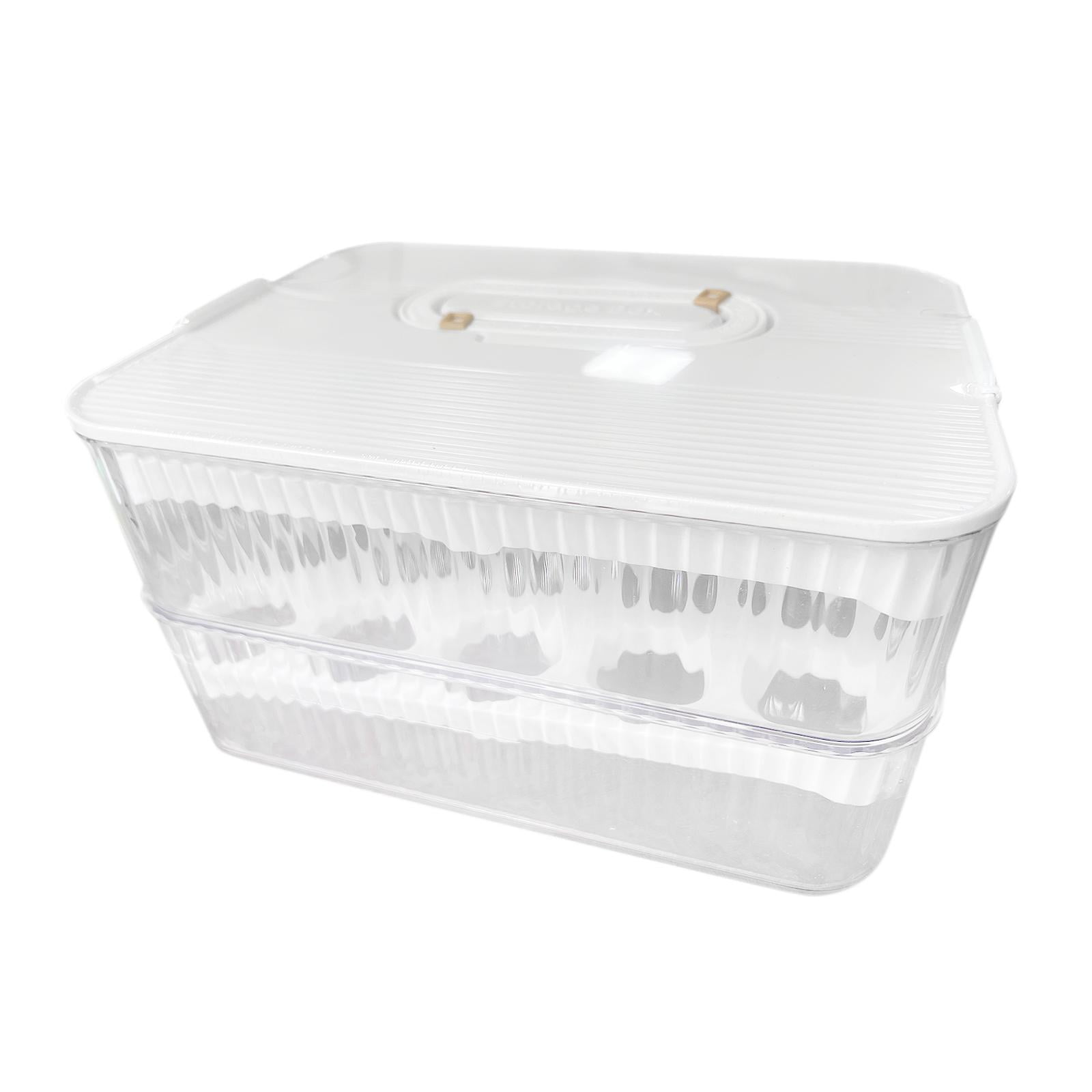 Fiocias Egg Container Freshness Timer Support Stackable Eggs Tray Bins Egg Fresh Storage 2 Layer and white