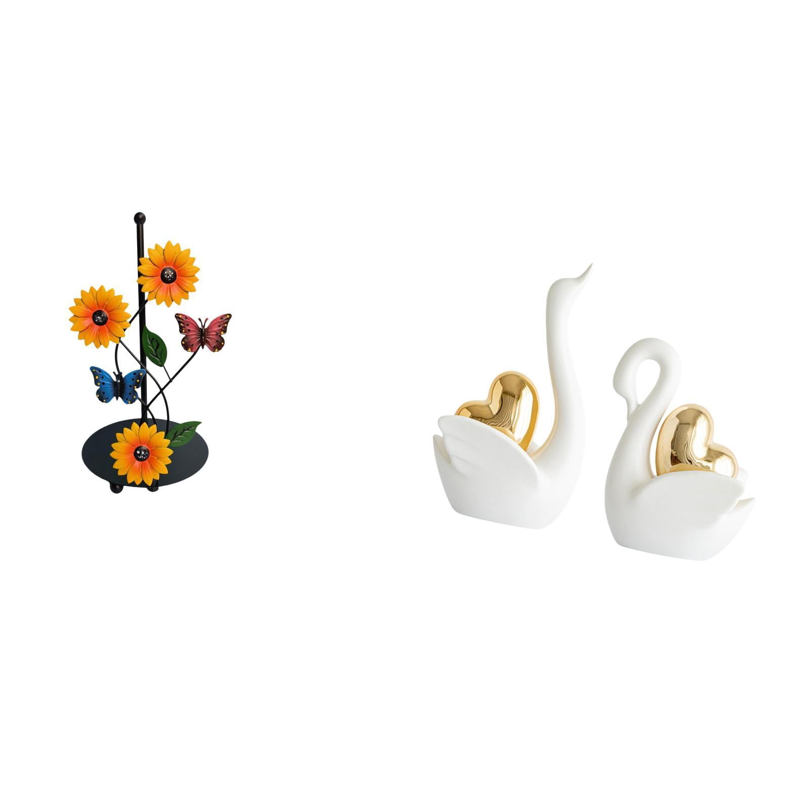Fiocias Elegant Swan Paper Towel Holder And Figurine Set Non Slip Vertical Tissue Rack with Artistic Tabletop Ornament for Home Decor And Bookshelf
